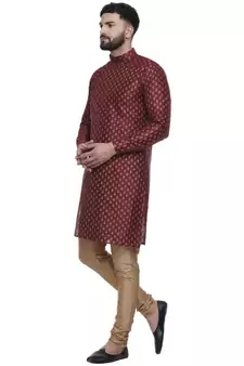 Maroon Brasso Jacquard Men Kurtas