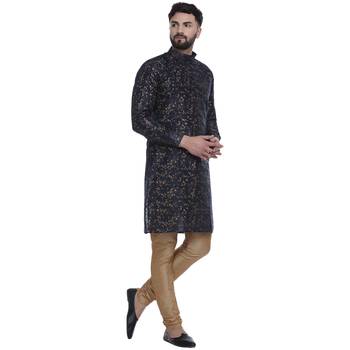 Blue Brasso Jacquard Men Kurtas 3