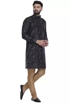 Blue Brasso Jacquard Men Kurtas