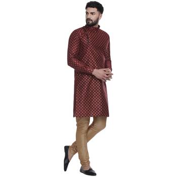 Maroon Brasso Jacquard Men Kurtas 3