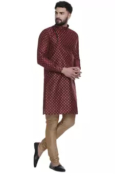 Maroon Brasso Jacquard Men Kurtas