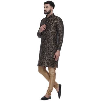 Black Brasso Jacquard Men Kurtas 2