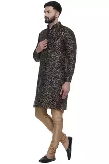 Black Brasso Jacquard Men Kurtas