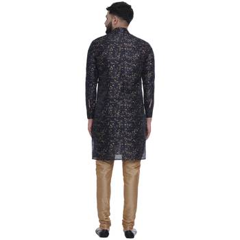 Blue Brasso Jacquard Men Kurtas 4