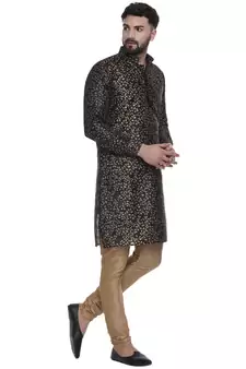 Black Brasso Jacquard Men Kurtas