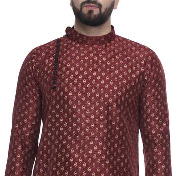 Maroon Brasso Jacquard Men Kurtas 5