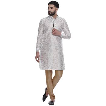 White Brasso Jacquard Men Kurtas 1