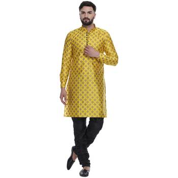 Yellow Brasso Jacquard Men Kurtas 1