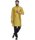 Yellow Brasso Jacquard Men Kurtas