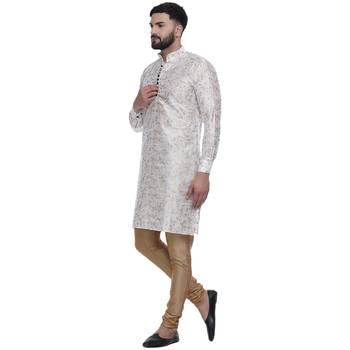 White Brasso Jacquard Men Kurtas 2