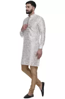 White Brasso Jacquard Men Kurtas