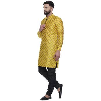 Yellow Brasso Jacquard Men Kurtas 2