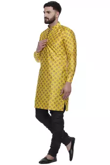 Yellow Brasso Jacquard Men Kurtas