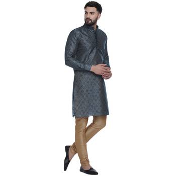 Blue Brasso Jacquard Men Kurtas 3