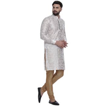 White Brasso Jacquard Men Kurtas 3