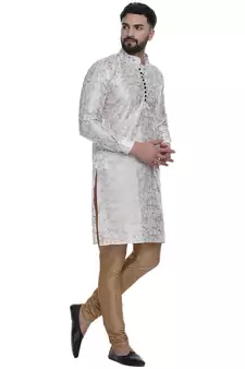 White Brasso Jacquard Men Kurtas