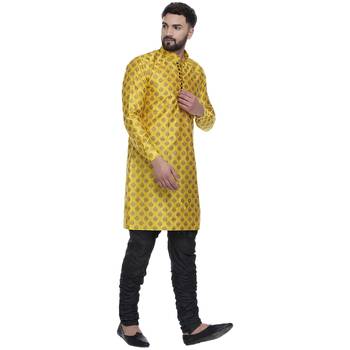 Yellow Brasso Jacquard Men Kurtas 3