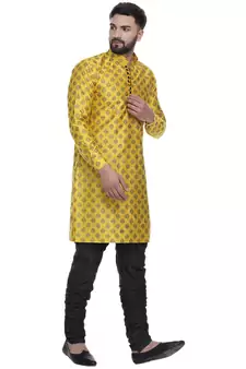 Yellow Brasso Jacquard Men Kurtas
