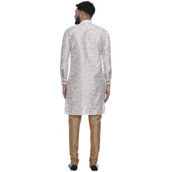 White Brasso Jacquard Men Kurtas 4