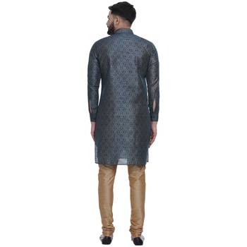 Blue Brasso Jacquard Men Kurtas 4