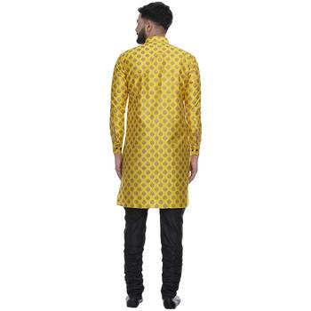 Yellow Brasso Jacquard Men Kurtas 4