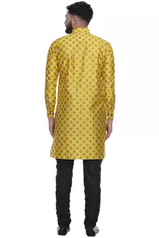 Yellow Brasso Jacquard Men Kurtas