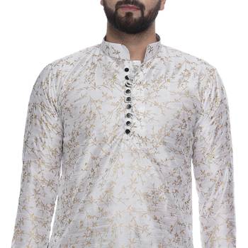 White Brasso Jacquard Men Kurtas 5