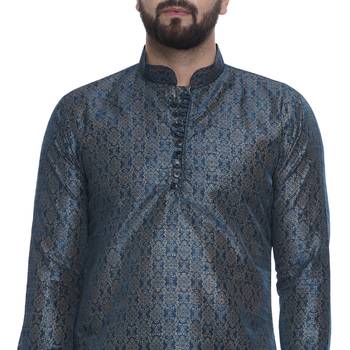 Blue Brasso Jacquard Men Kurtas 5