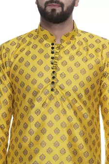 Yellow Brasso Jacquard Men Kurtas