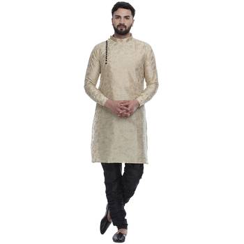 Beige Brasso Jacquard Men Kurtas 1