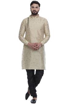 Beige Brasso Jacquard Men Kurtas