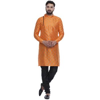 Orange Brasso Jacquard Men Kurtas 1