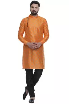 Orange Brasso Jacquard Men Kurtas