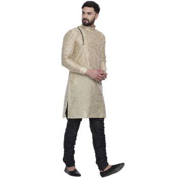 Beige Brasso Jacquard Men Kurtas 2