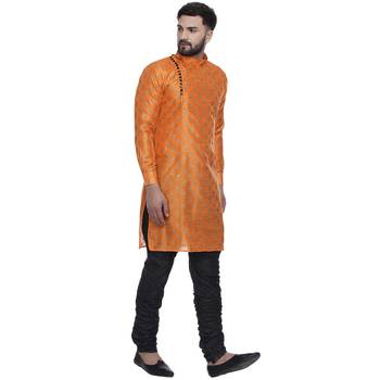 Orange Brasso Jacquard Men Kurtas 2