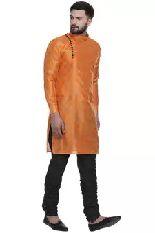 Orange Brasso Jacquard Men Kurtas
