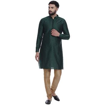 Green Brasso Jacquard Men Kurtas 1