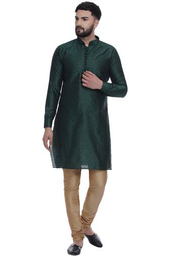 Green Brasso Jacquard Men Kurtas