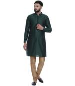 Green Brasso Jacquard Men Kurtas