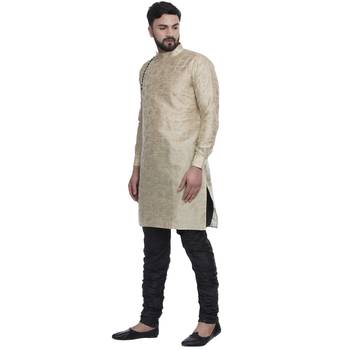 Beige Brasso Jacquard Men Kurtas 3