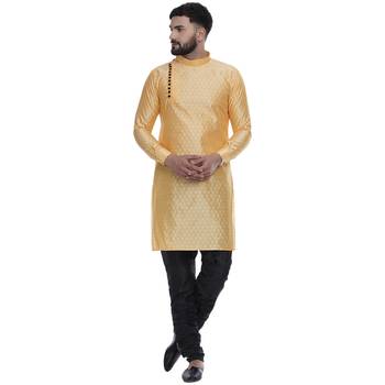 Yellow Brasso Jacquard Men Kurtas 1