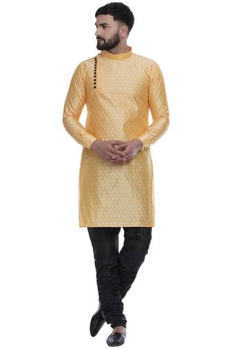 Yellow Brasso Jacquard Men Kurtas
