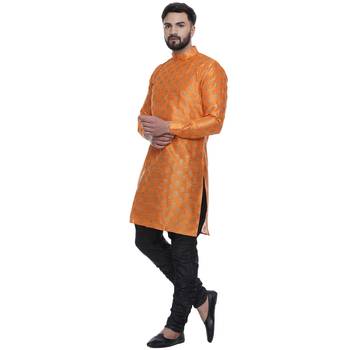 Orange Brasso Jacquard Men Kurtas 3