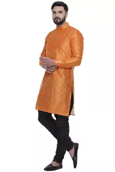 Orange Brasso Jacquard Men Kurtas