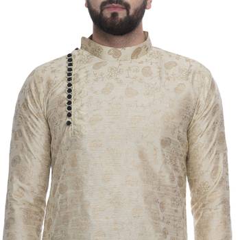 Beige Brasso Jacquard Men Kurtas 4