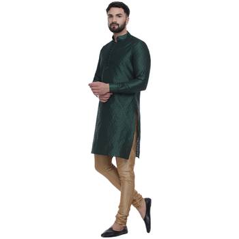 Green Brasso Jacquard Men Kurtas 2