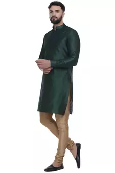Green Brasso Jacquard Men Kurtas