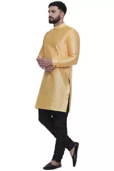 Yellow Brasso Jacquard Men Kurtas