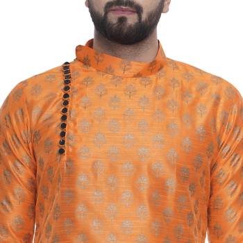 Orange Brasso Jacquard Men Kurtas 4