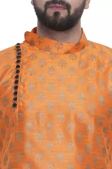 Orange Brasso Jacquard Men Kurtas